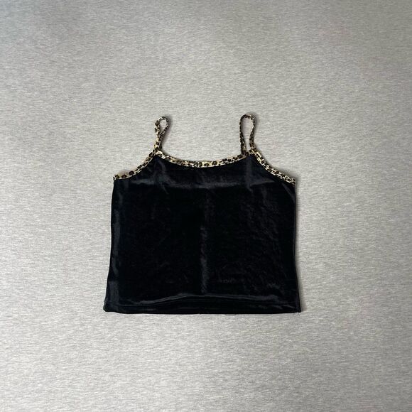 Rave City Vintage 90’s Velour Leopard Trim Cami Tank Top - Picture 1 of 7